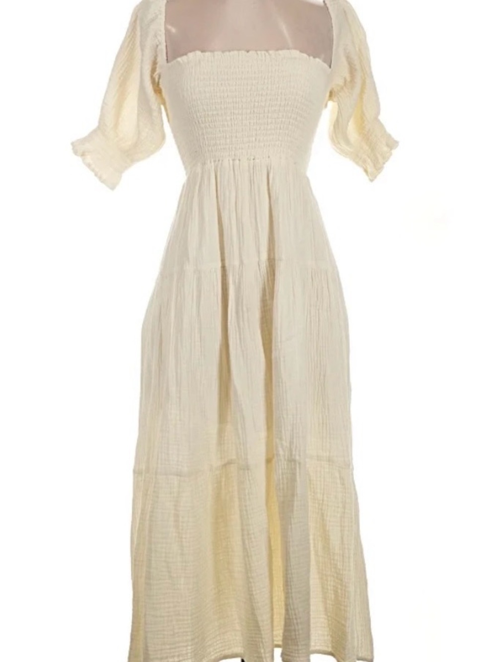 NWT - Caara Gauze Puff Sleeve Midi Dress - Cream